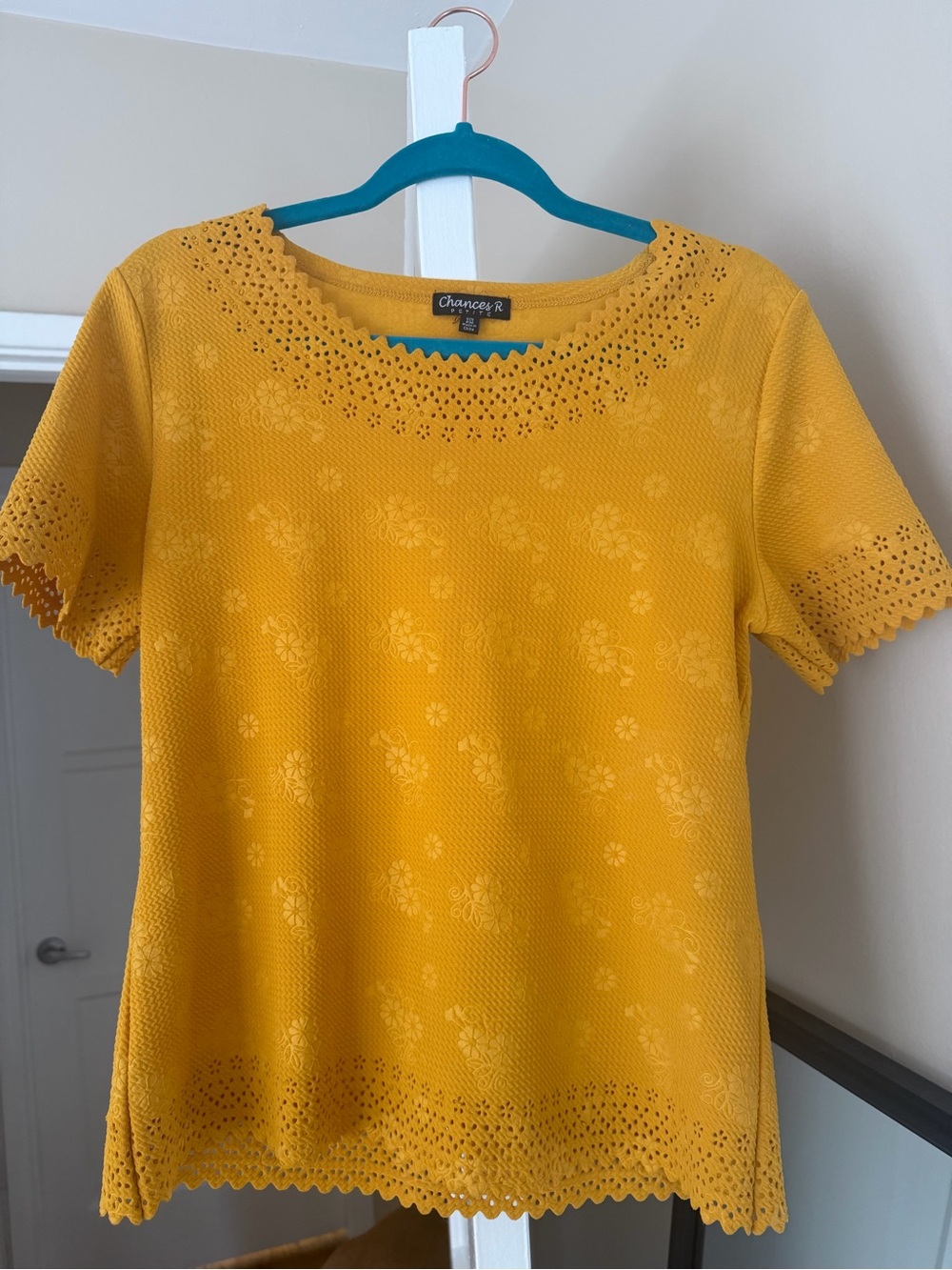 Chancery R Yellow Eyelet Short Sleeve Blouse